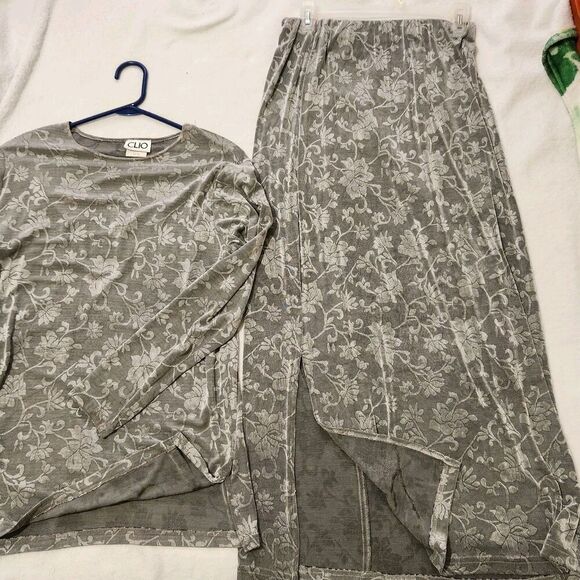 Clio Dresses & Skirts - Clio Top And Maxi Skirt Set Size Small Medium Or Large Gray Floral Made In USA.